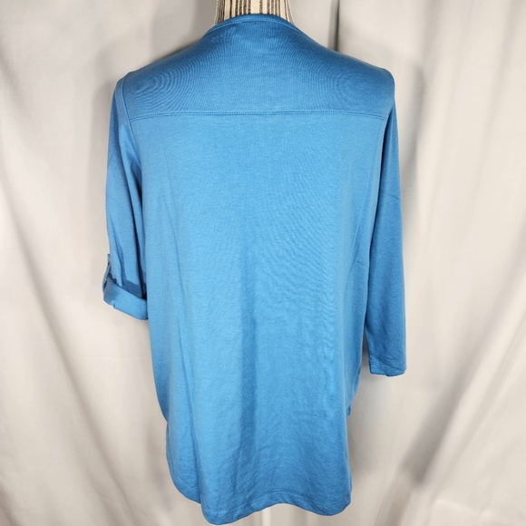 American Sweetheart NWOT Blue Lace & Partial Button Tab Sleeve Top Size Medium - Picture 4 of 8